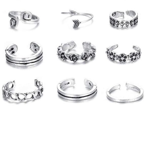 Silver Boho Adjustable Open Toe Rings - Set of 30 - Picture 5 of 10